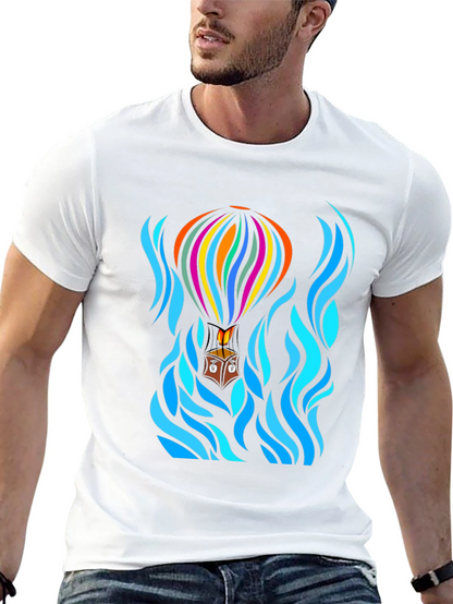 Camiseta Negra con Diseño de Globo Aerostático Abstracto
