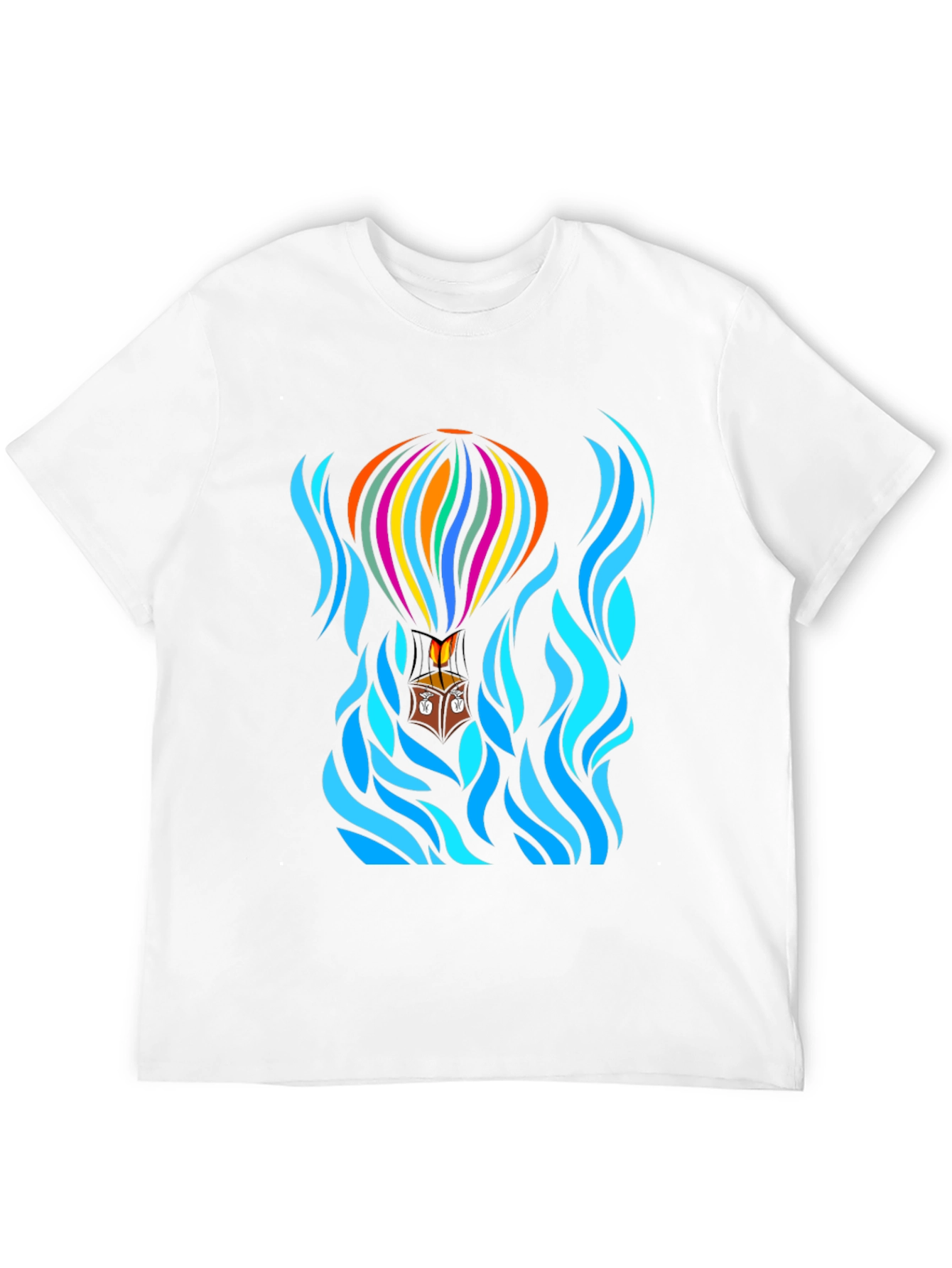 Camiseta Negra con Diseño de Globo Aerostático Abstracto