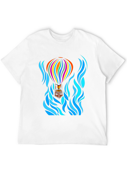 Camiseta Negra con Diseño de Globo Aerostático Abstracto