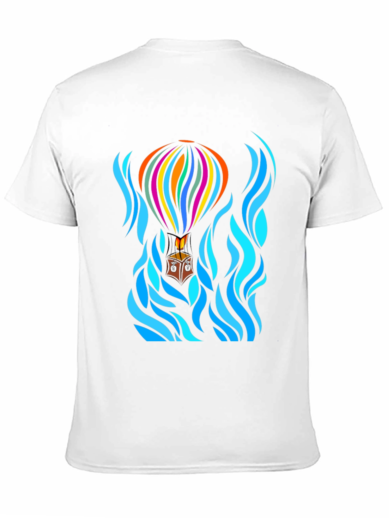 Camiseta Negra con Diseño de Globo Aerostático Abstracto