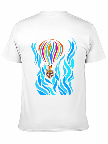 Camiseta Negra con Diseño de Globo Aerostático Abstracto