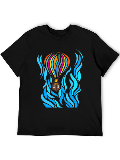 Camiseta Negra con Diseño de Globo Aerostático Abstracto