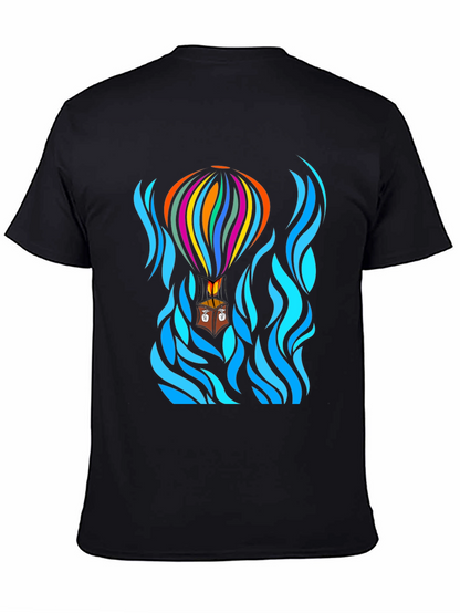Camiseta Negra con Diseño de Globo Aerostático Abstracto