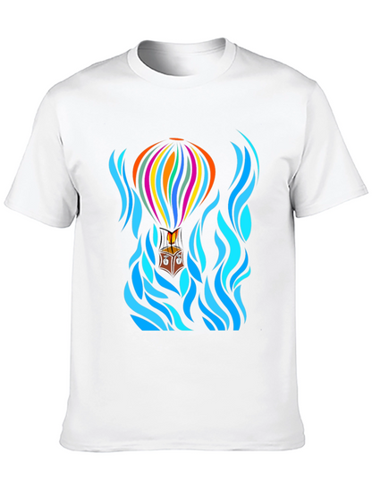 Camiseta Negra con Diseño de Globo Aerostático Abstracto