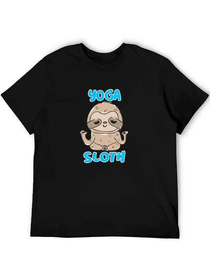 Camiseta Negra Hombre Yoga Sloth Relajado