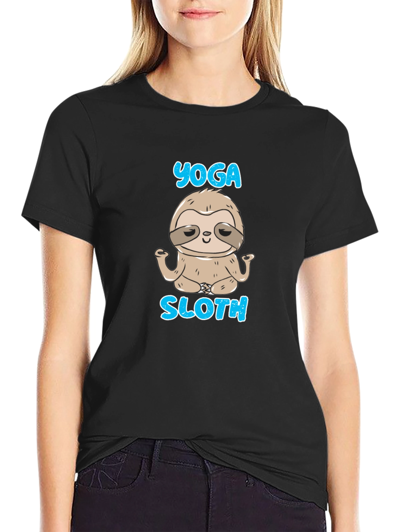 Camiseta Negra Hombre Yoga Sloth Relajado