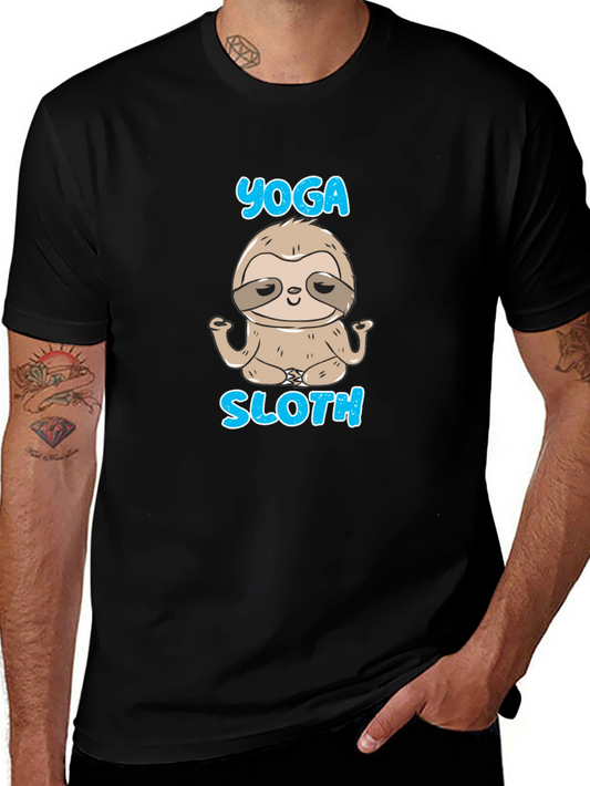 Camiseta Negra Hombre Yoga Sloth Relajado
