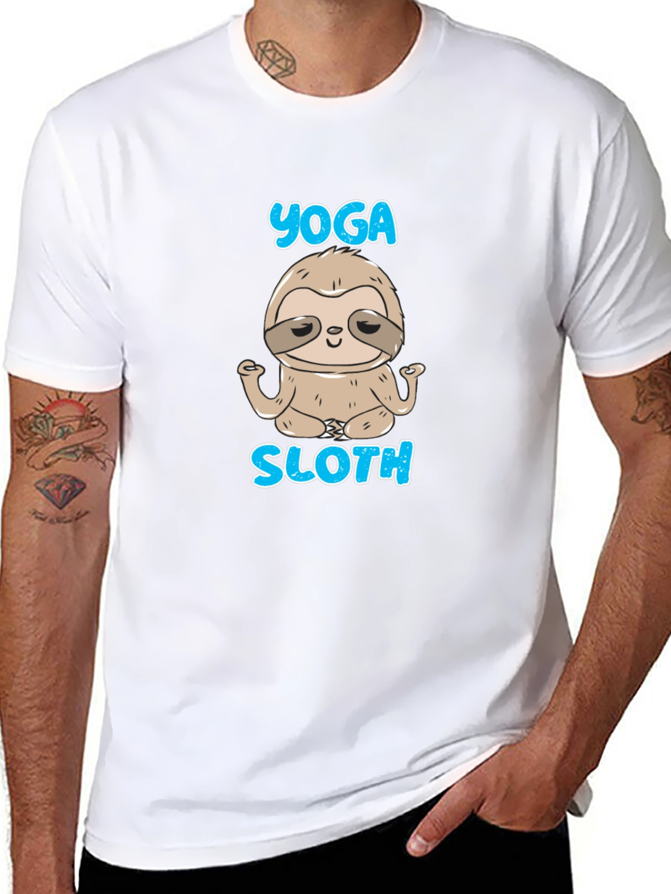 Camiseta Negra Hombre Yoga Sloth Relajado