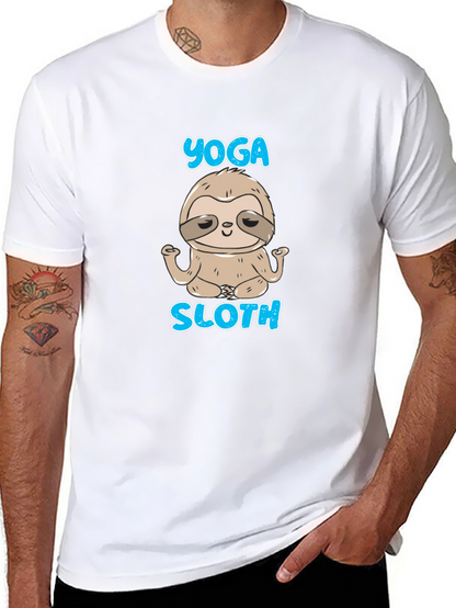 Camiseta Negra Hombre Yoga Sloth Relajado