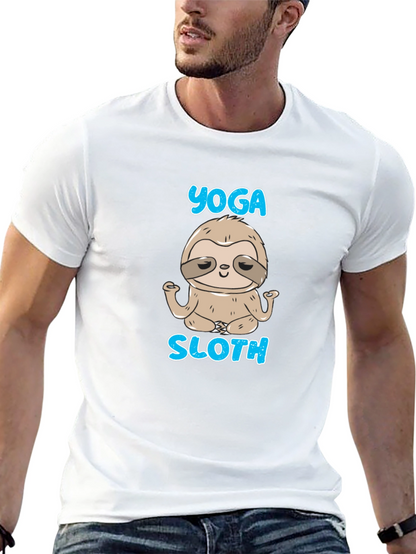 Camiseta Negra Hombre Yoga Sloth Relajado