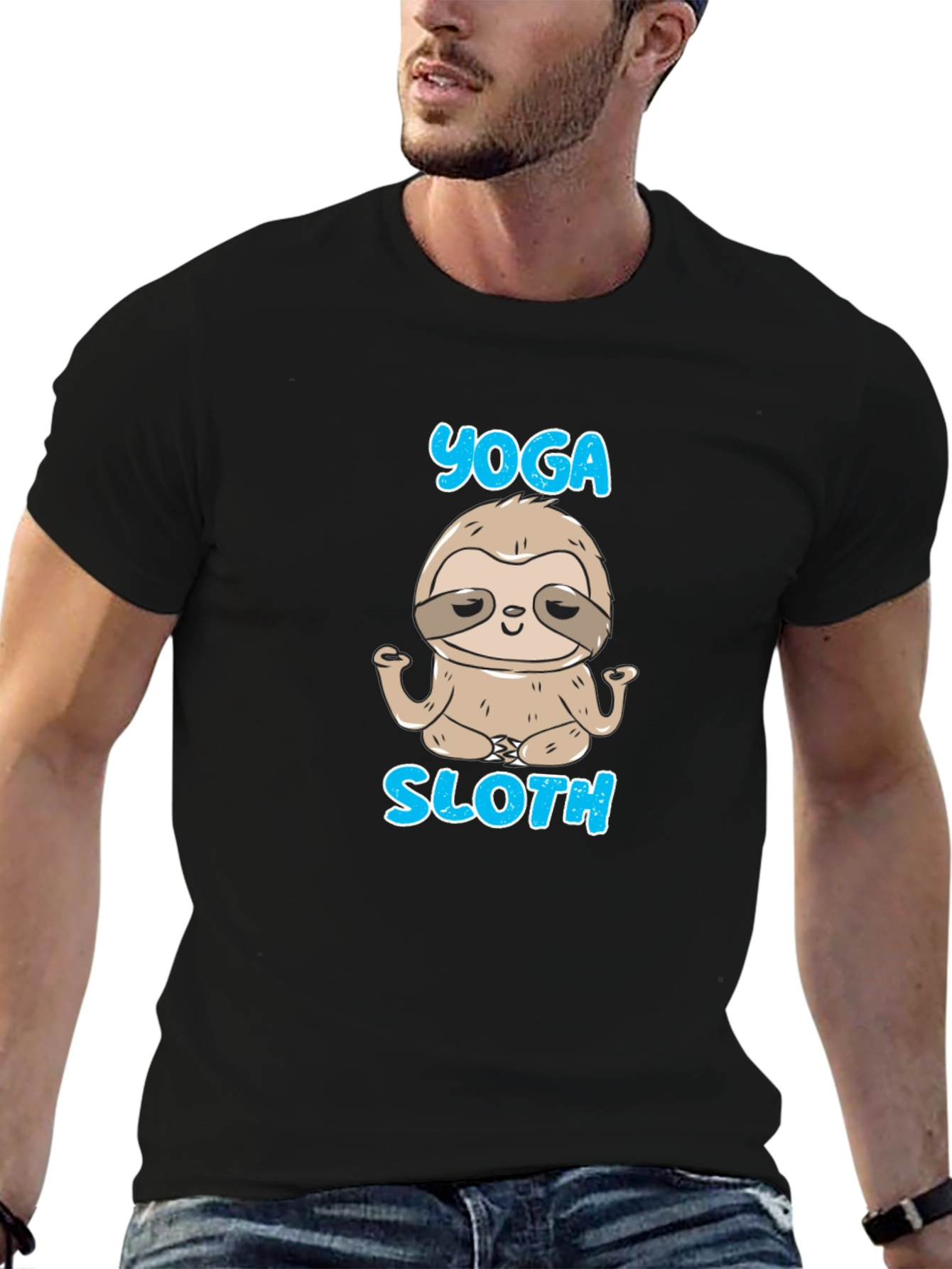 Camiseta Negra Hombre Yoga Sloth Relajado