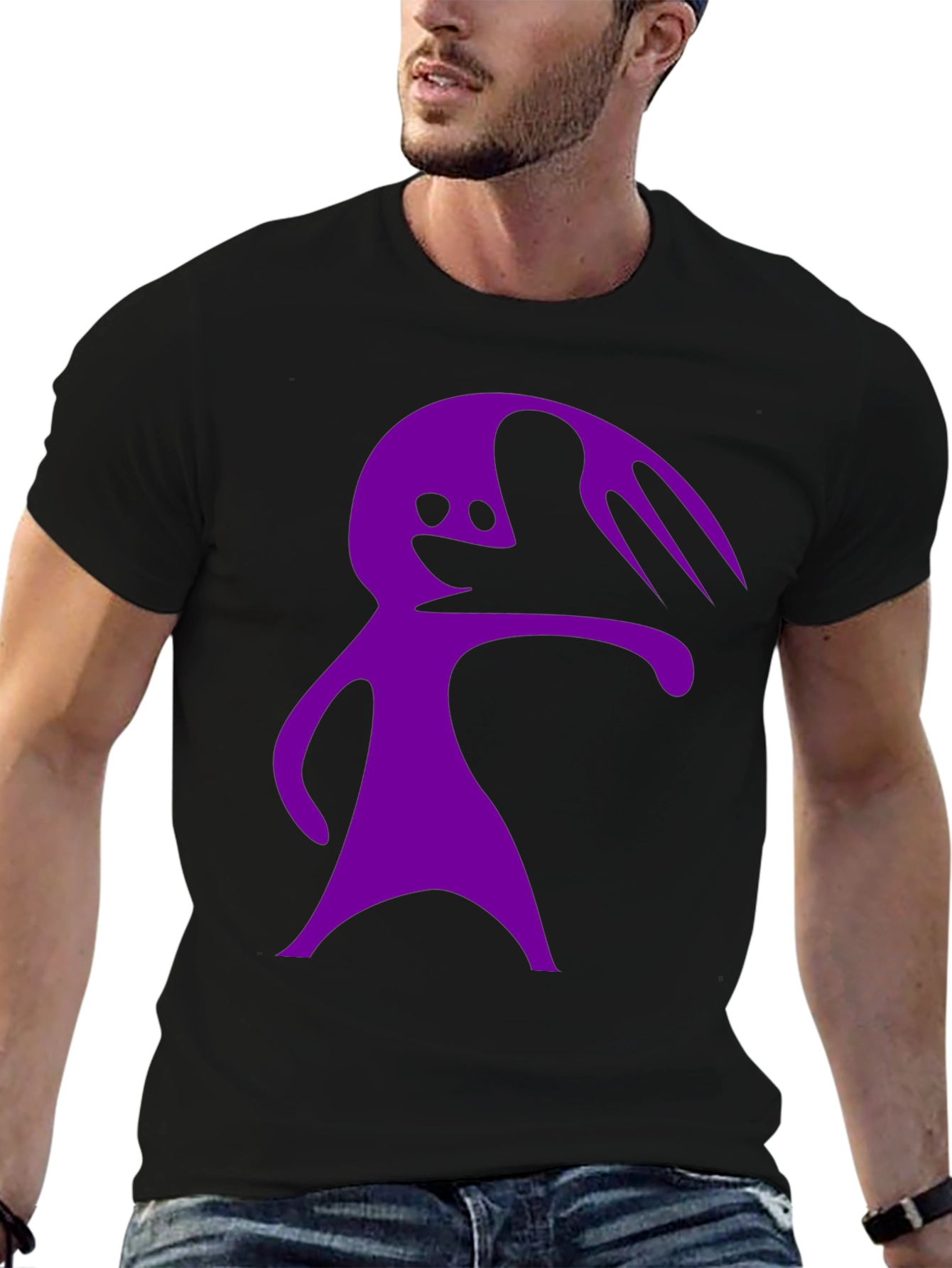 Camiseta Negra con Diseño Abstracto Morado