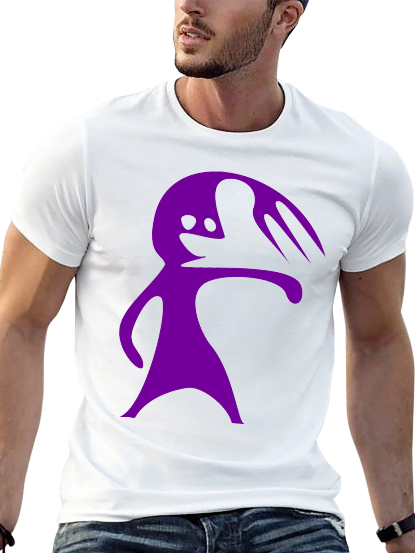 Camiseta Negra con Diseño Abstracto Morado