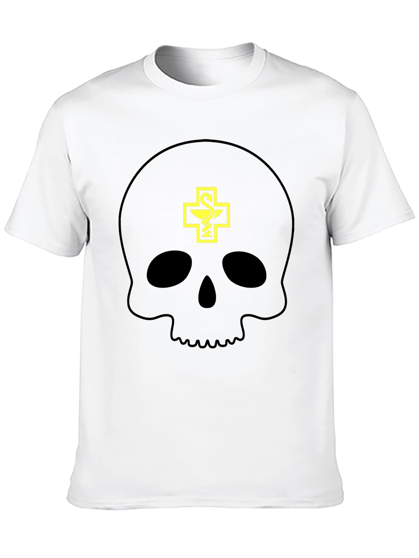 Camiseta Negra con Calavera y Símbolo Farmacéutico