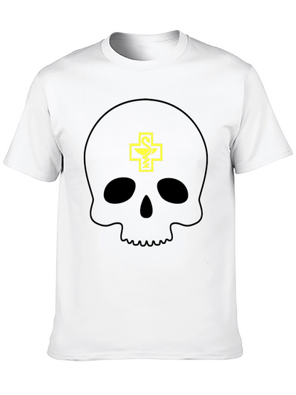 Camiseta Negra con Calavera y Símbolo Farmacéutico