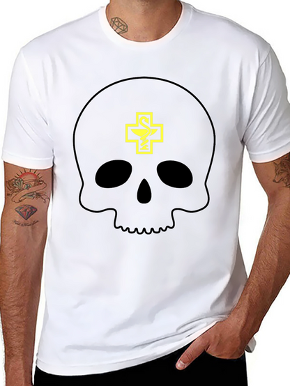 Camiseta Negra con Calavera y Símbolo Farmacéutico