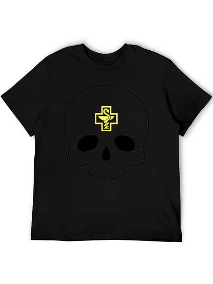 Camiseta Negra con Calavera y Símbolo Farmacéutico