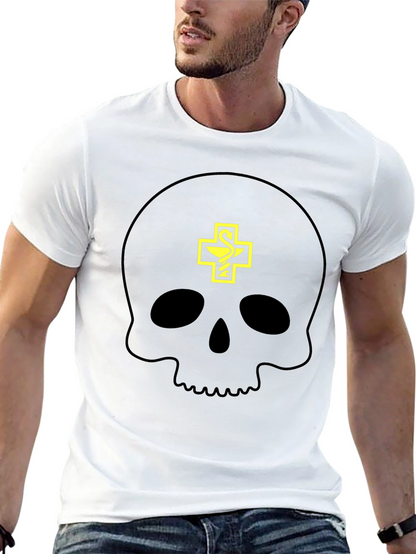 Camiseta Negra con Calavera y Símbolo Farmacéutico