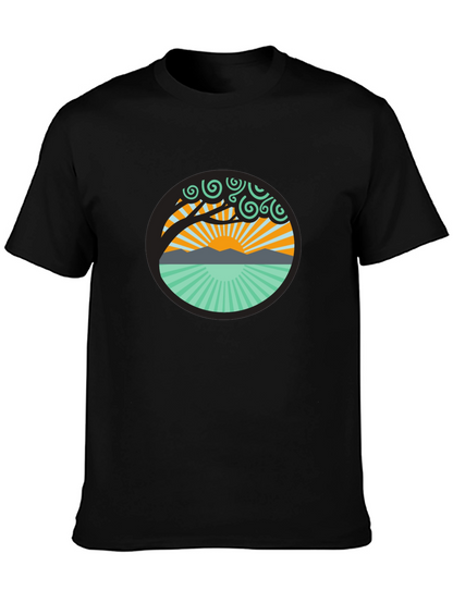Camiseta Negra con Diseño de Naturaleza Circular