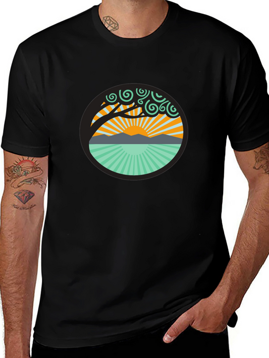 Camiseta Negra con Diseño de Naturaleza Circular