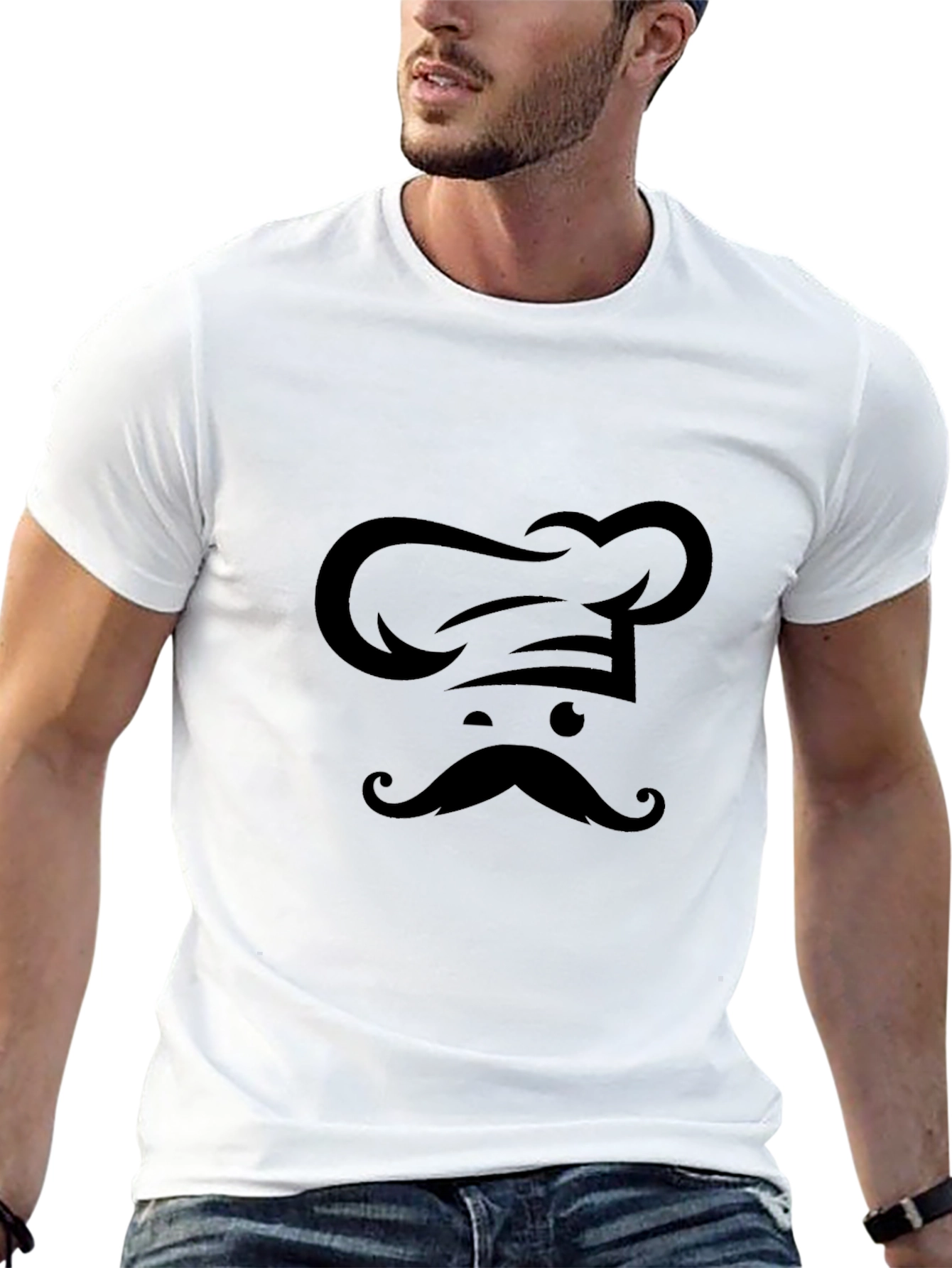 Camiseta Negra Chef Bigote Diseño Único