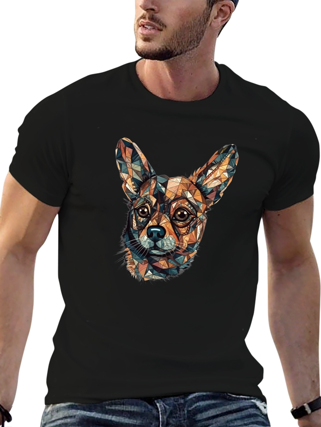 Camiseta Negra con Diseño Geométrico de Chihuahua