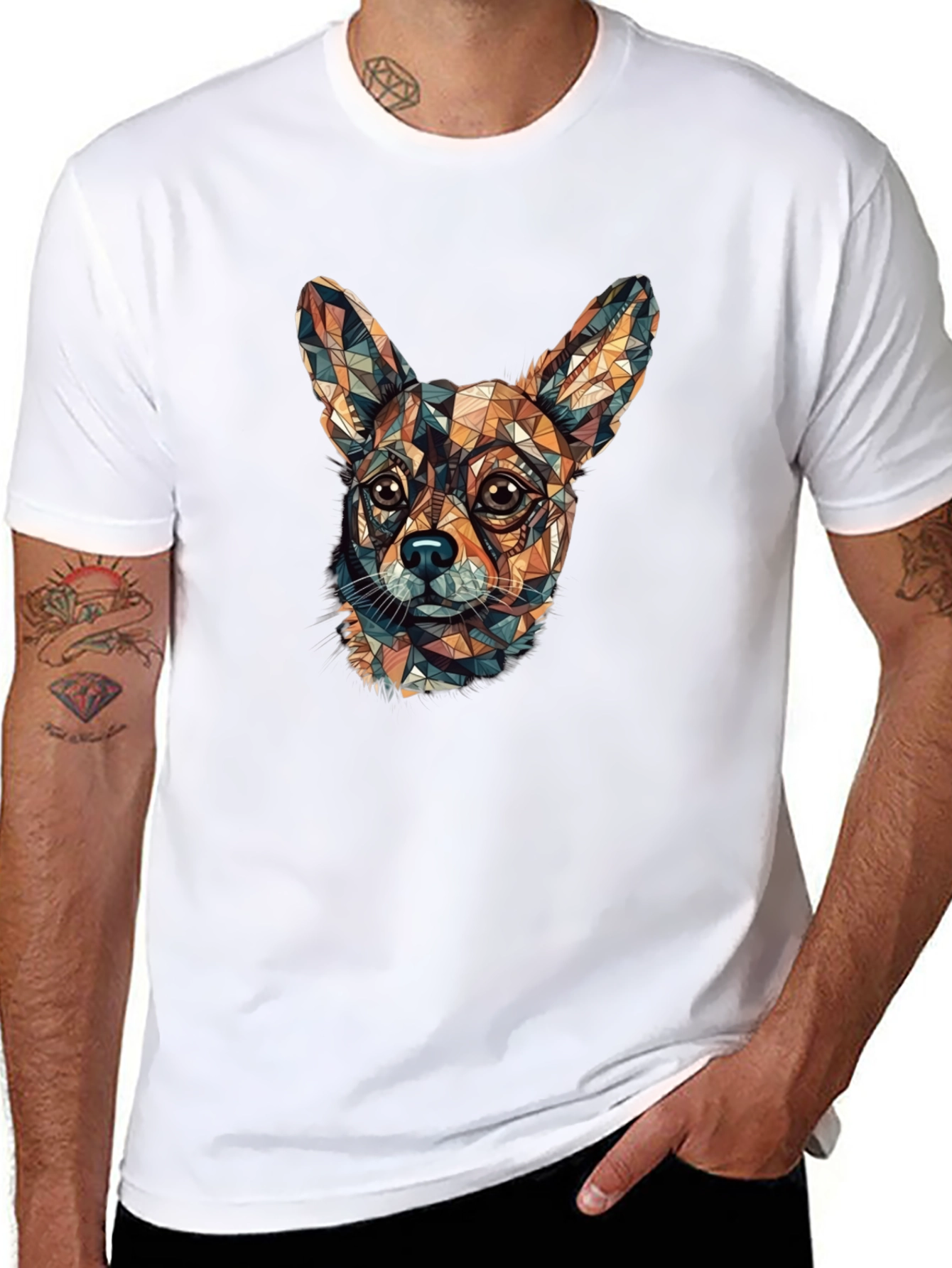Camiseta Negra con Diseño Geométrico de Chihuahua