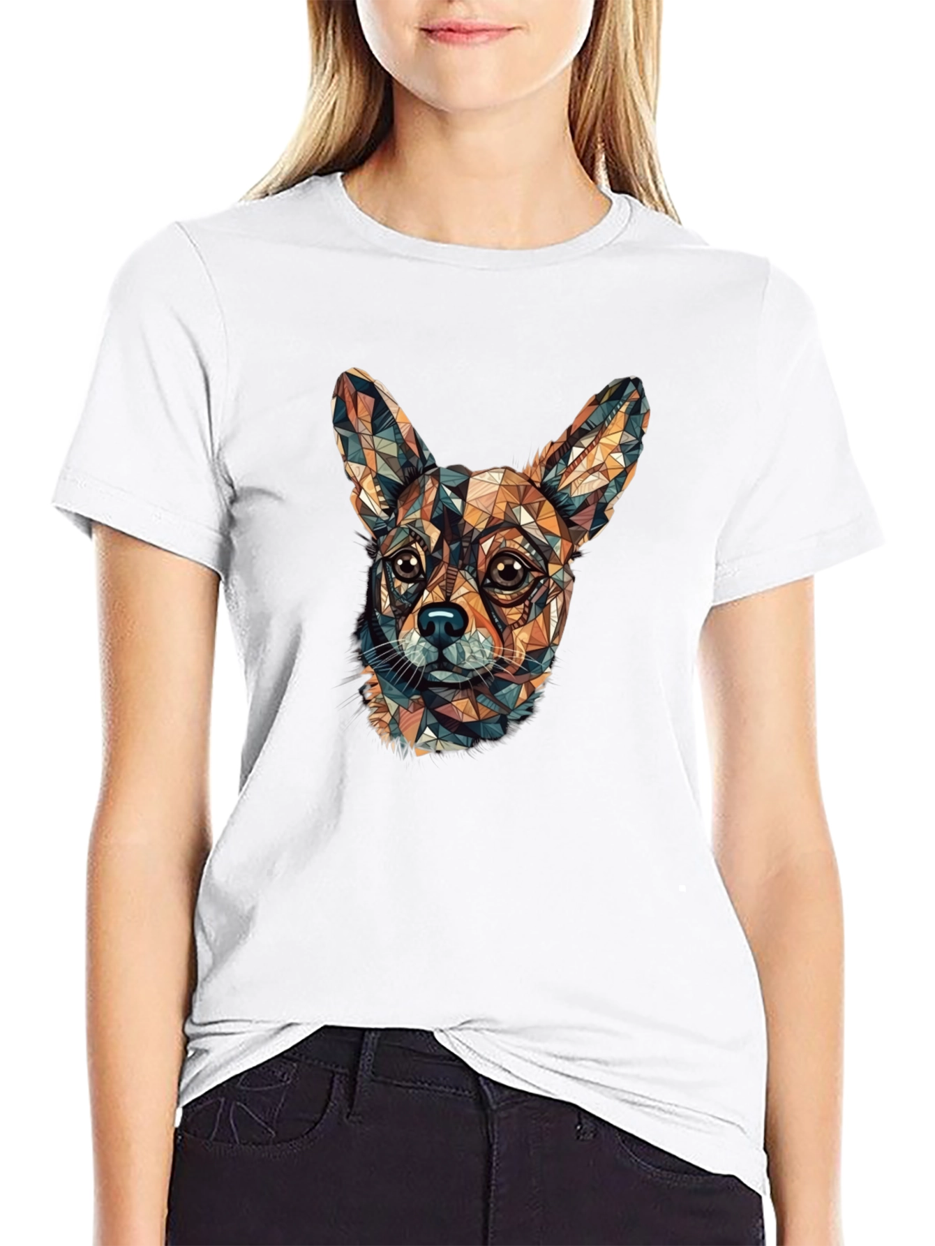 Camiseta Negra con Diseño Geométrico de Chihuahua