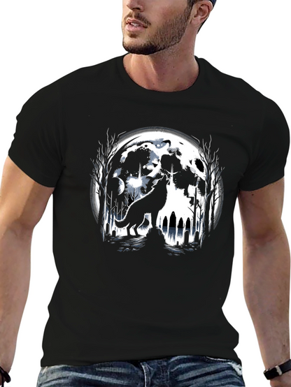 Camiseta Negra Lobo Aullando Luna