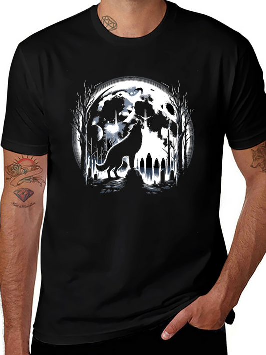 Camiseta Negra Lobo Aullando Luna