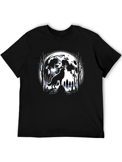 Camiseta Negra Lobo Aullando Luna
