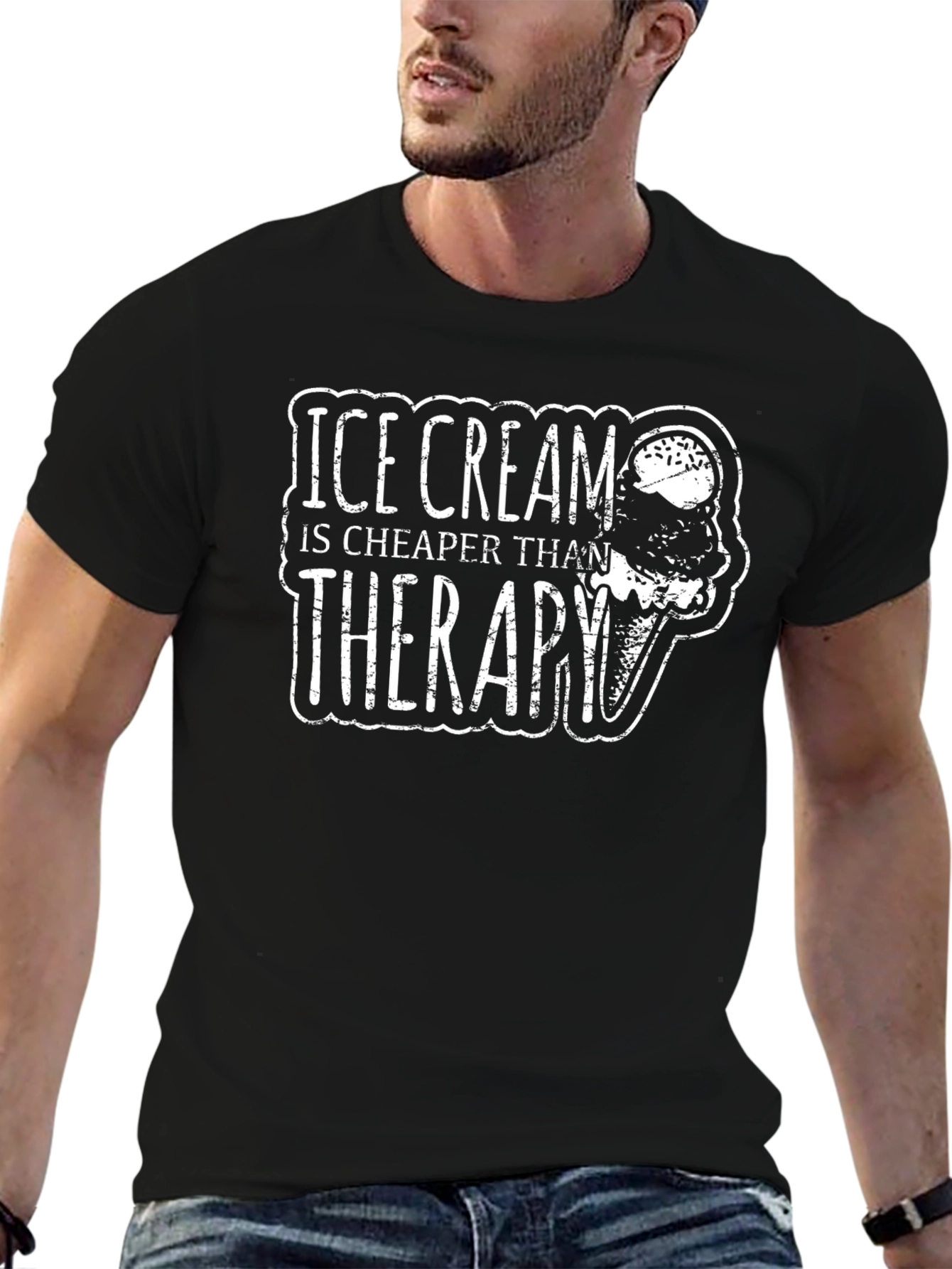 Camiseta Negra: Ice Cream is Cheaper Than Therapy