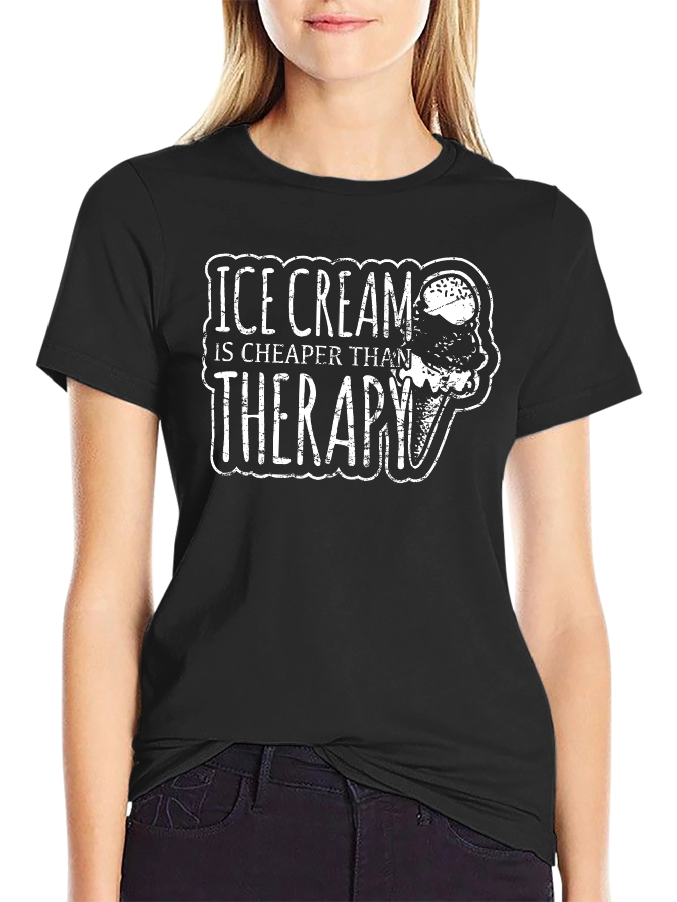 Camiseta Negra: Ice Cream is Cheaper Than Therapy