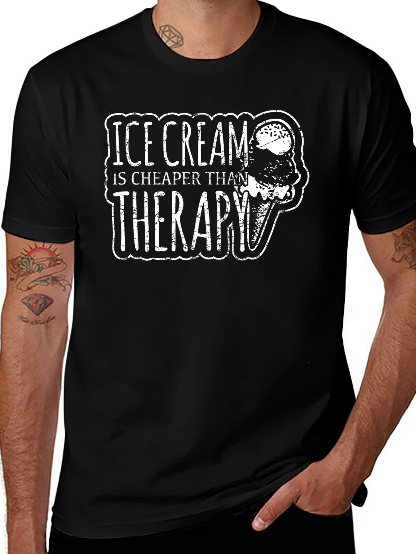 Camiseta Negra: Ice Cream is Cheaper Than Therapy