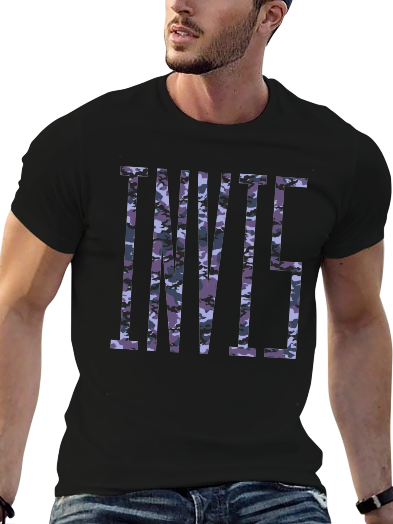 Camiseta Negra Estampada Camuflaje INVII5