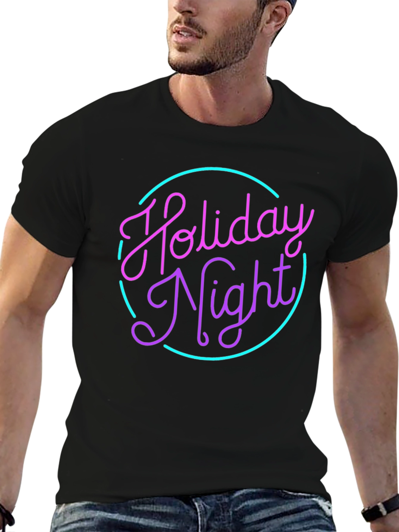Camiseta Negra Holiday Night Neón