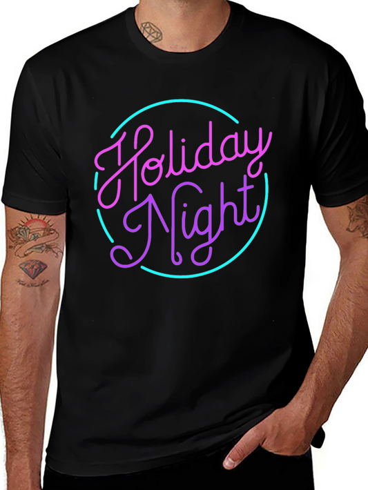 Camiseta Negra Holiday Night Neón
