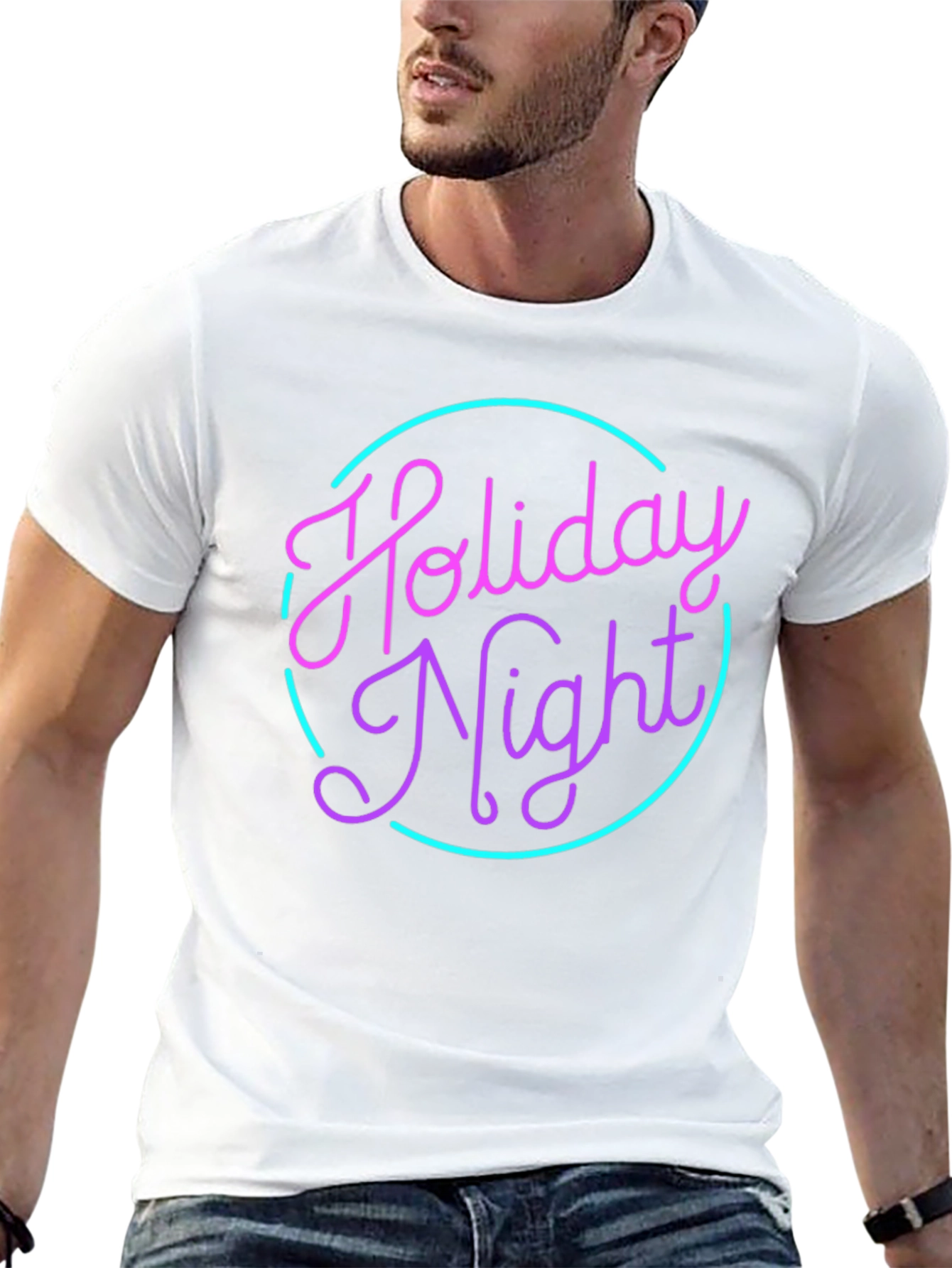 Camiseta Negra Holiday Night Neón