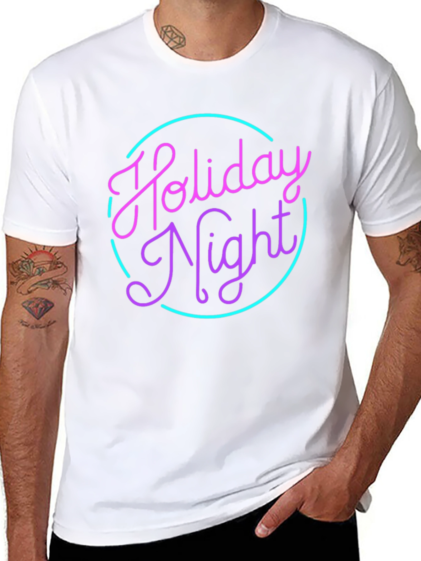 Camiseta Negra Holiday Night Neón