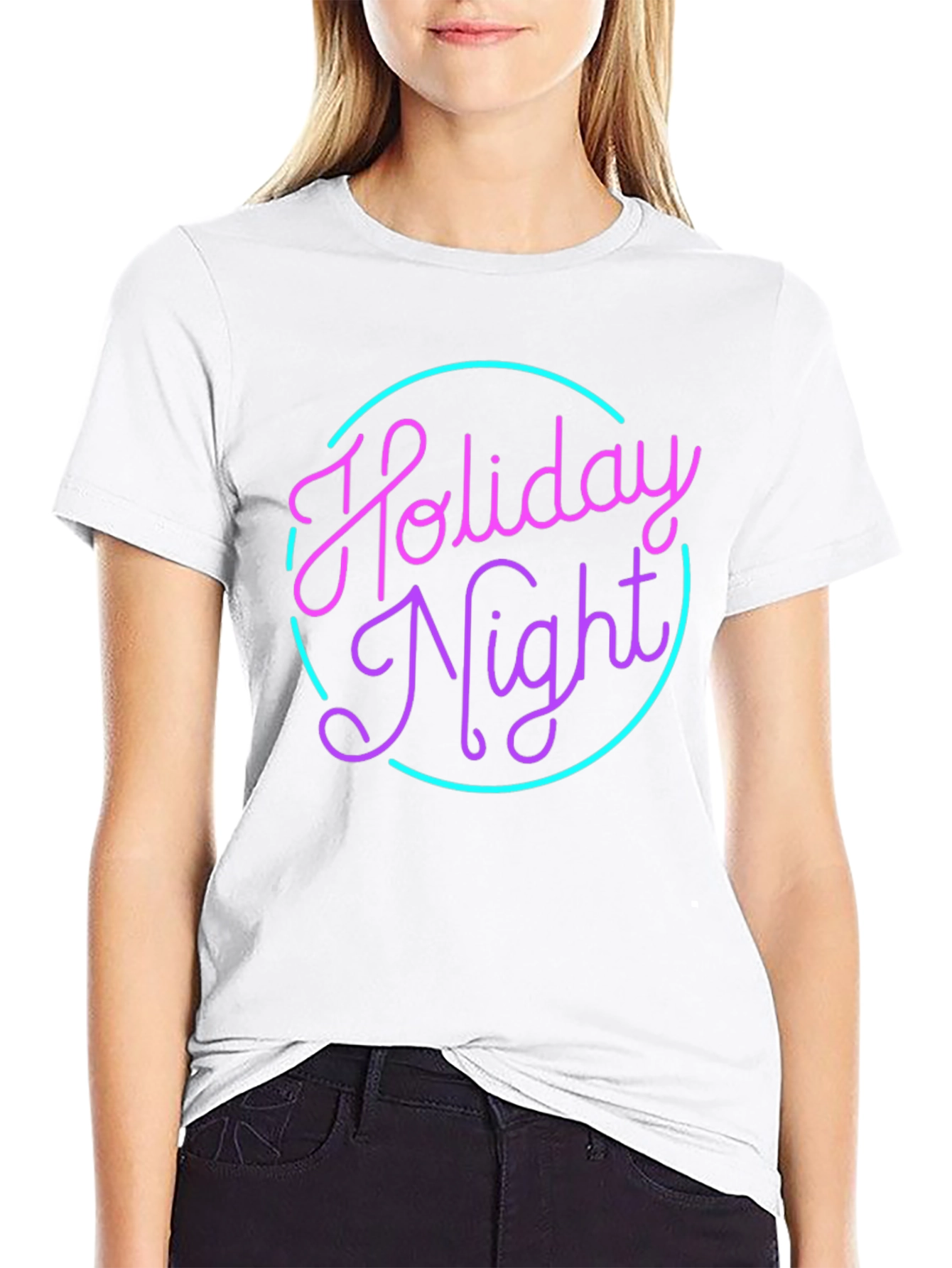 Camiseta Negra Holiday Night Neón