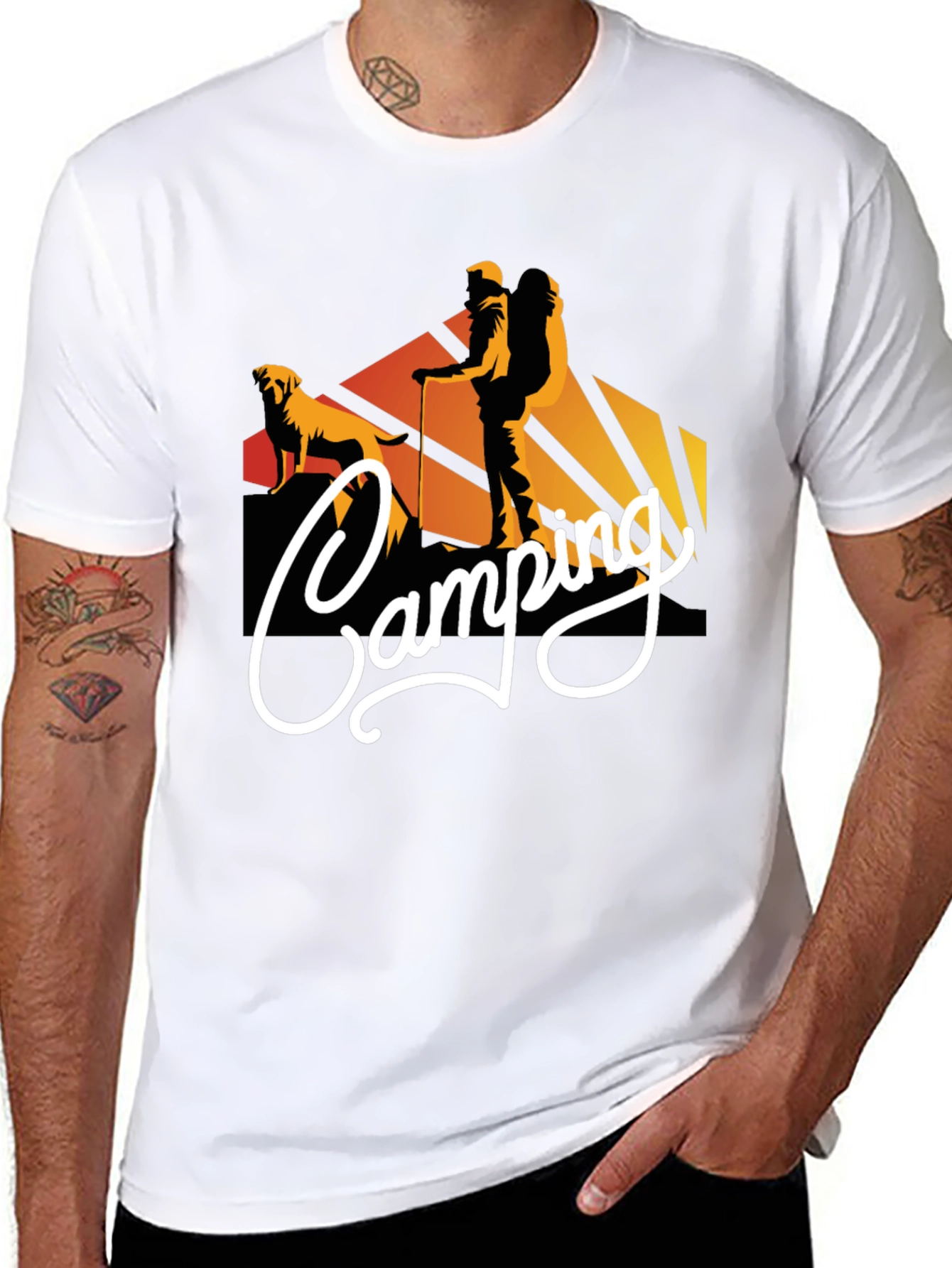 Camiseta Negra Estampada Camping para Hombre
