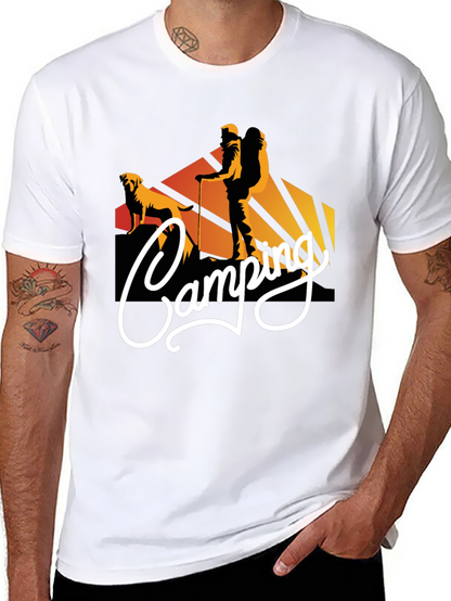Camiseta Negra Estampada Camping para Hombre