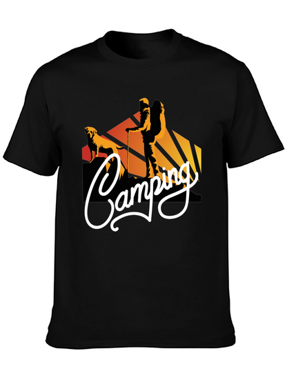 Camiseta Negra Estampada Camping para Hombre