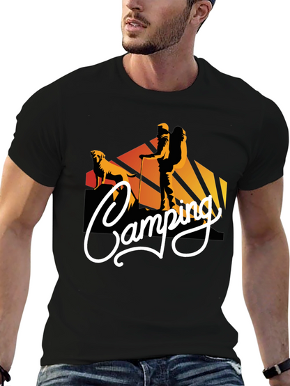 Camiseta Negra Estampada Camping para Hombre