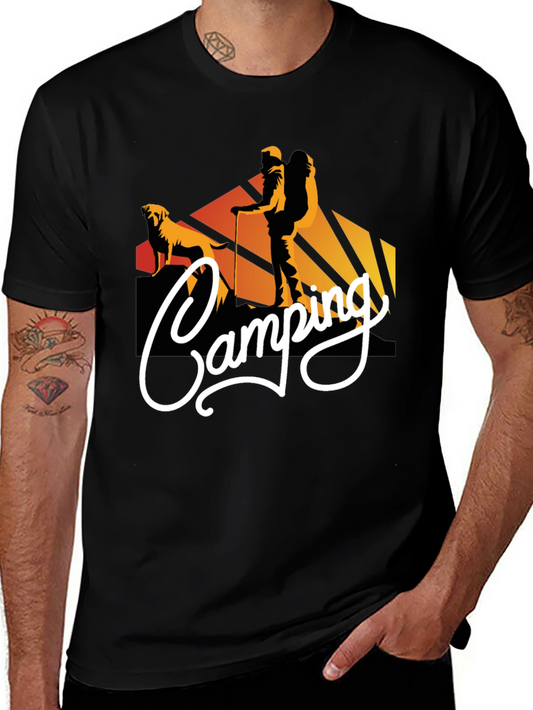 Camiseta Negra Estampada Camping para Hombre