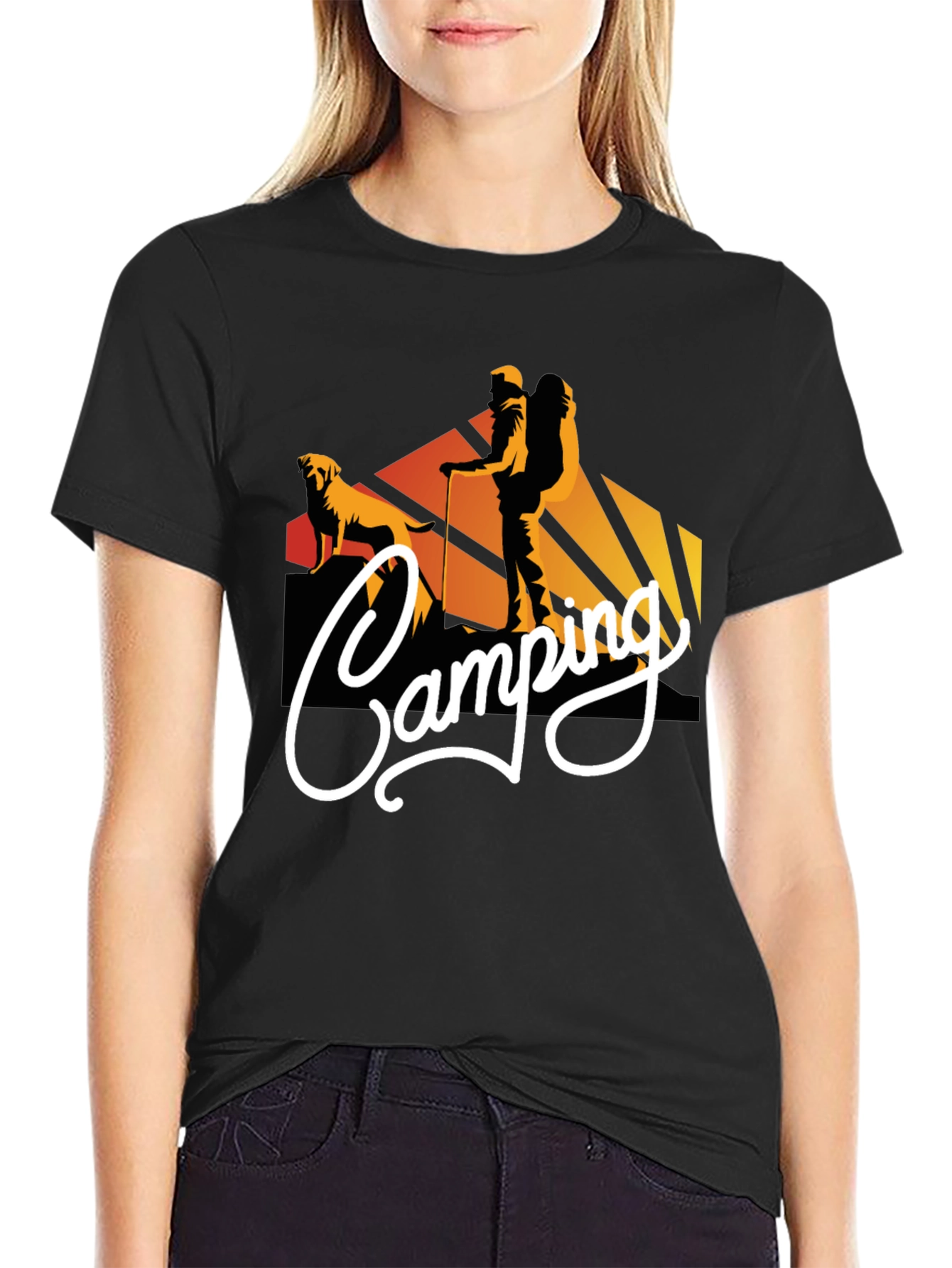 Camiseta Negra Estampada Camping para Hombre
