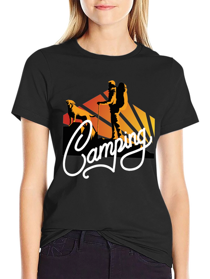 Camiseta Negra Estampada Camping para Hombre