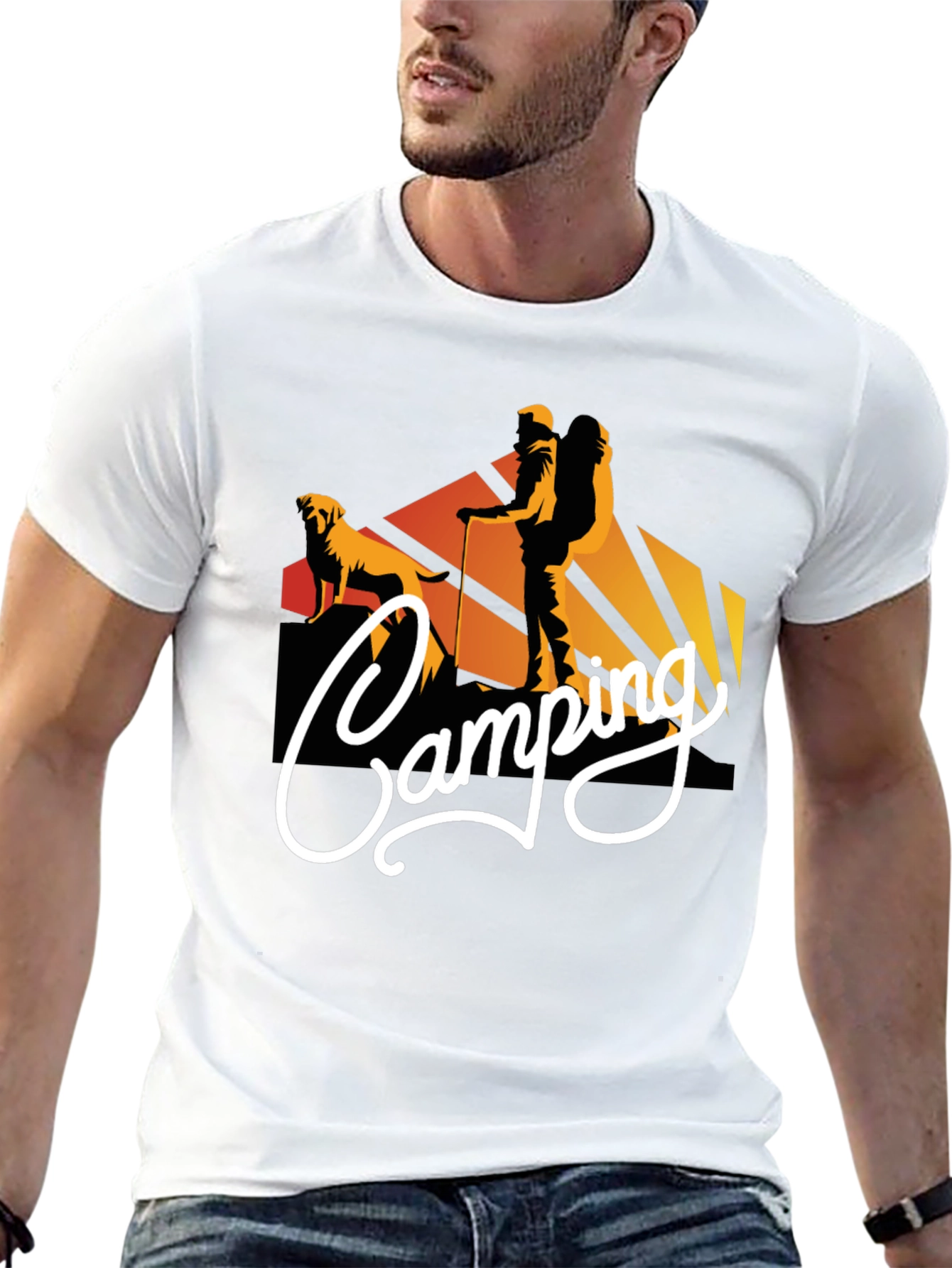 Camiseta Negra Estampada Camping para Hombre