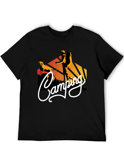 Camiseta Negra Estampada Camping para Hombre