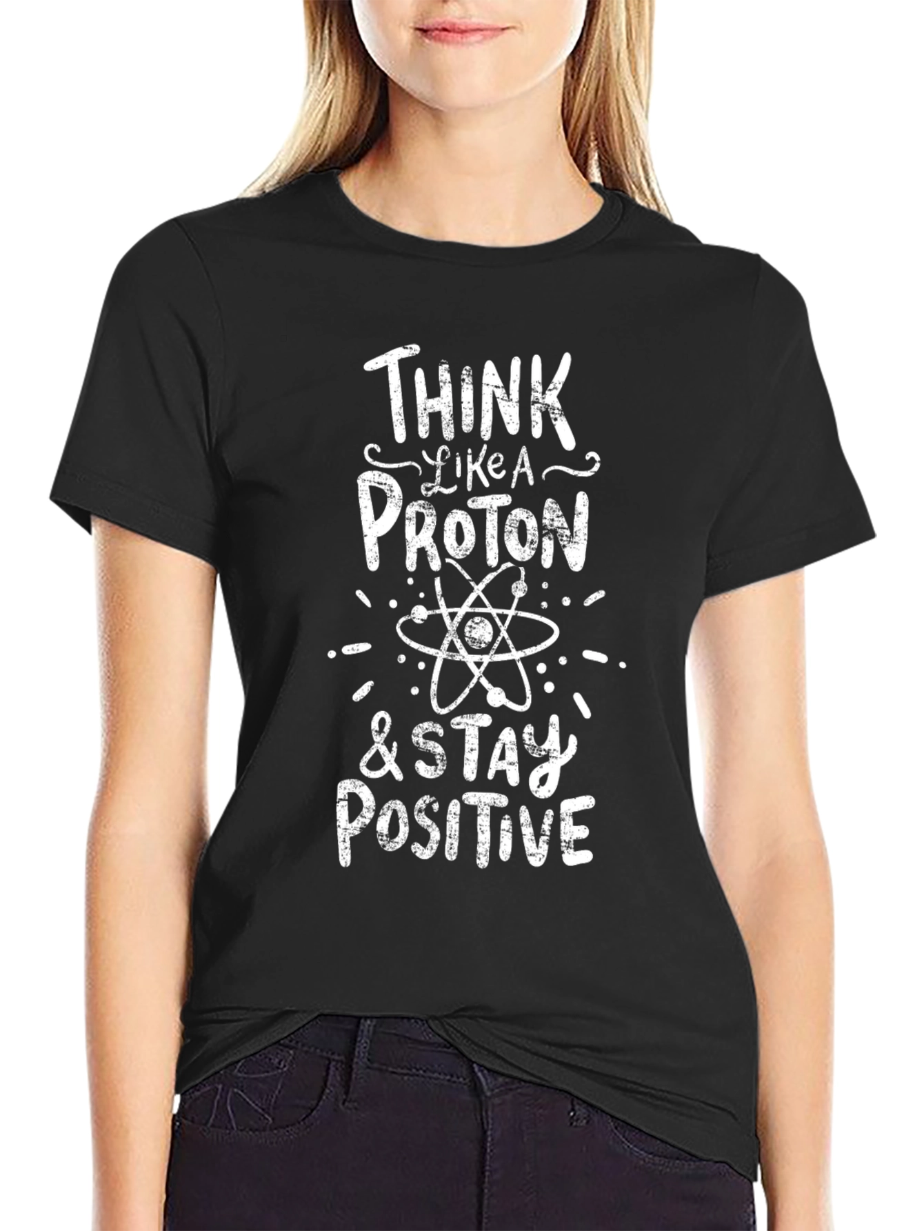 Camiseta Negra Algodón - Piensa como un Protón